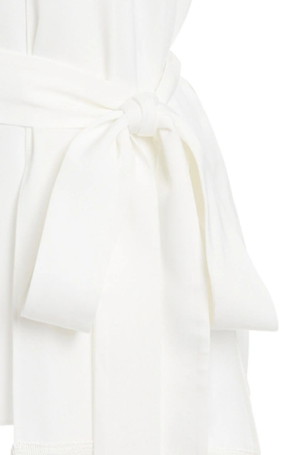 Shop Victoria Victoria Beckham Fringed Satin-crepe Scarf Top In White