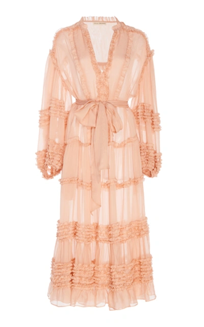 Shop Ulla Johnson Althea Ruffled Silk-chiffon Midi Dress In Pink