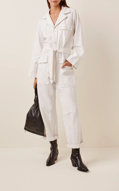 Shop Nili Lotan Aria Cotton-blend Jumpsuit In White