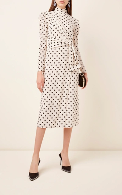 Shop Alessandra Rich Embellished Polka-dot Silk Midi Dress In Print