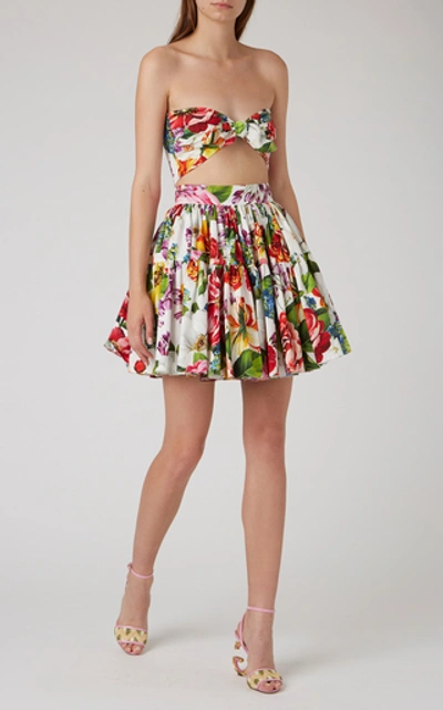 Shop Dolce & Gabbana Pleated Floral-print Cotton Mini Skirt