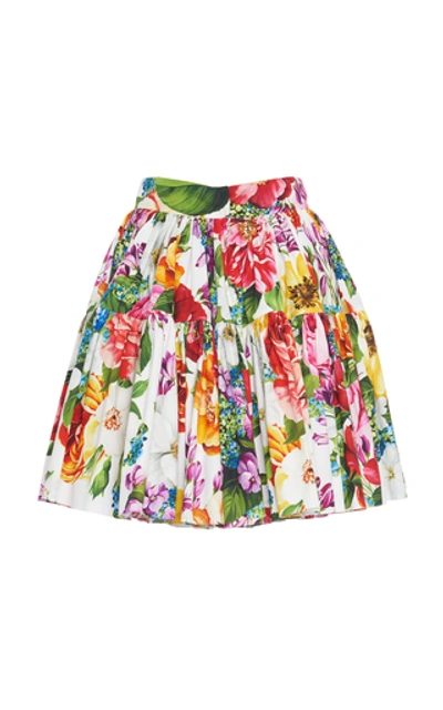 Shop Dolce & Gabbana Pleated Floral-print Cotton Mini Skirt