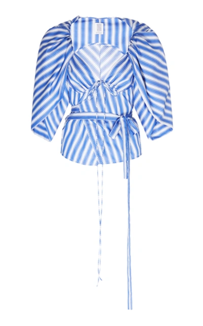 Shop Rosie Assoulin Tie-detailed Striped Cotton-poplin Top