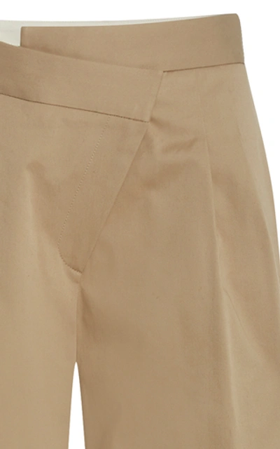 Shop Monse Cropped Pleated Stretch-cotton Wide-leg Pants In Neutral