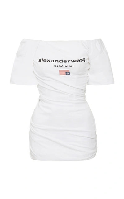 Shop Alexander Wang Twisted Off-the-shoulder Cotton T-shirt Dress In White