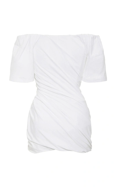 Shop Alexander Wang Twisted Off-the-shoulder Cotton T-shirt Dress In White