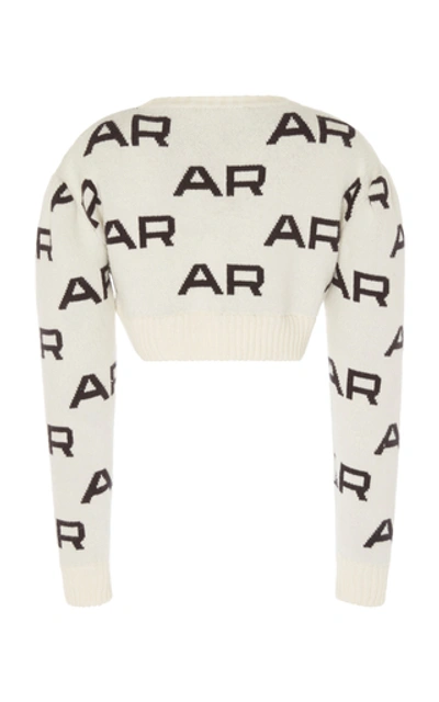 Shop Alessandra Rich Cropped Intarsia Cotton Sweater In White