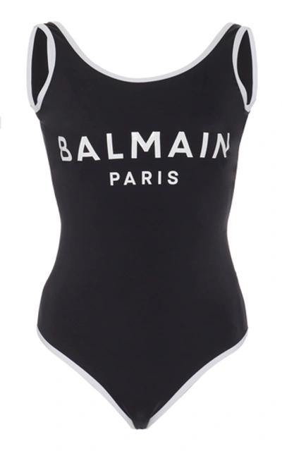 Shop Balmain Logo One-piece Swimsuit In Black