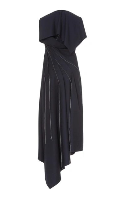 Shop Monse Falling Threads Asymmetric Wool Dress In Navy