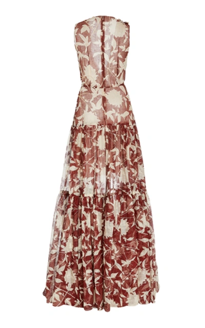 Shop Oscar De La Renta Floral-printed Silk Maxi Dress In Red