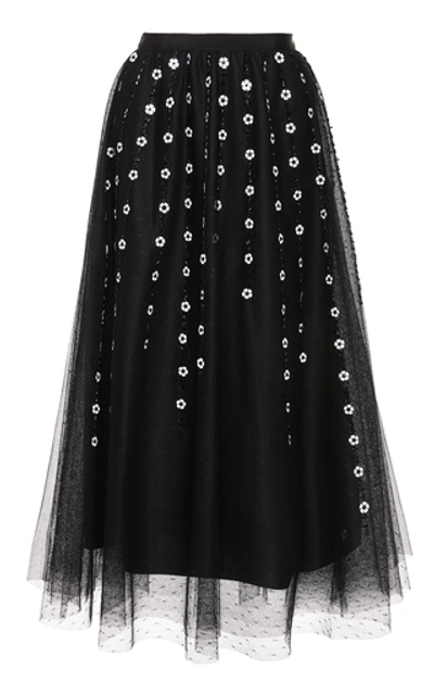 Shop Red Valentino Embroidered Tulle Skirt In Black