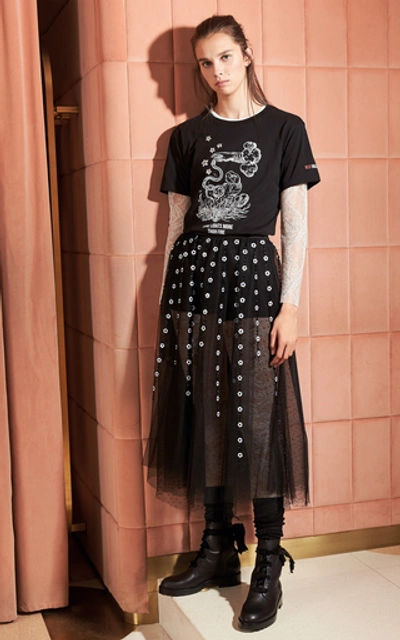 Shop Red Valentino Embroidered Tulle Skirt In Black