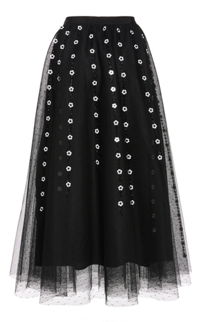 Shop Red Valentino Embroidered Tulle Skirt In Black