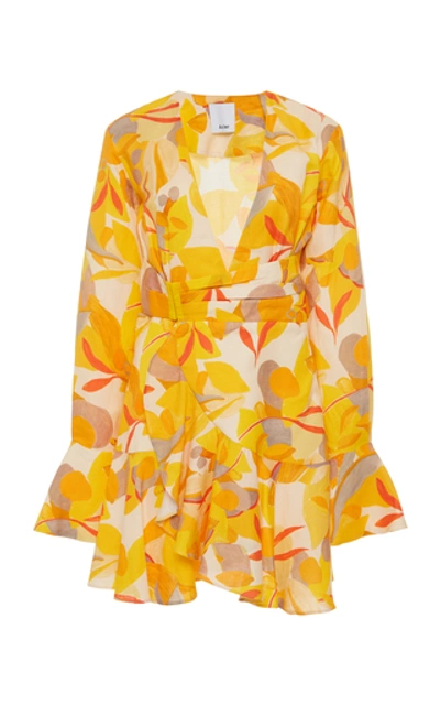 Shop Acler Corsica Linen-blend Wrap Dress In Gold