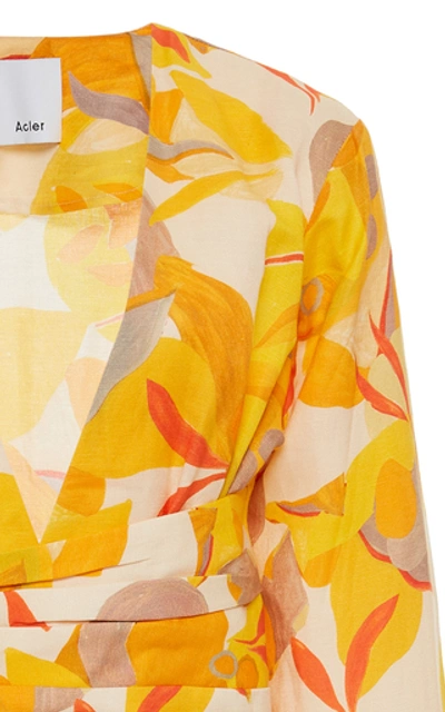 Shop Acler Corsica Linen-blend Wrap Dress In Gold