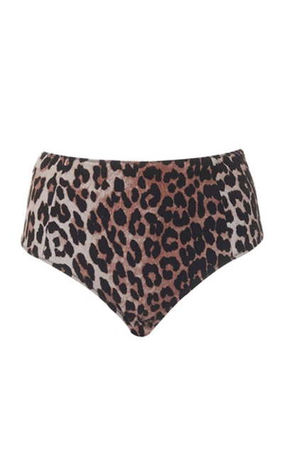 Shop Ganni Leopard-print Bikini Briefs In Animal