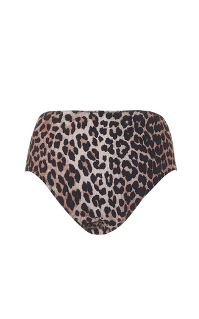 Shop Ganni Leopard-print Bikini Briefs In Animal