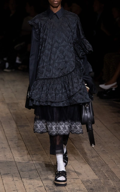 Shop Simone Rocha Lace-trimmed Organza Midi Skirt In Print