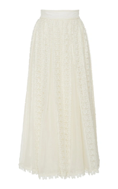 Shop Zimmermann Embroidered Linen-lace Maxi Skirt In White