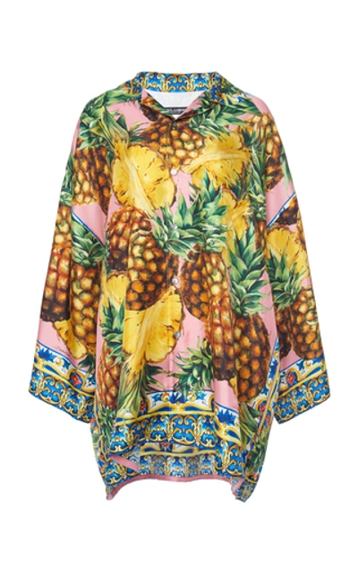 Shop Dolce & Gabbana Oversized Printed Silk-satin Shirt