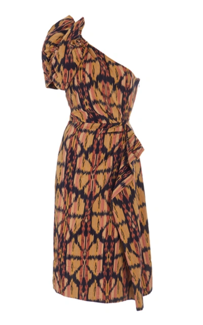 Shop Ulla Johnson Idra Ikat-print Cotton One-sleeve Dress In Multi