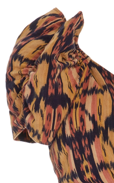 Shop Ulla Johnson Idra Ikat-print Cotton One-sleeve Dress In Multi