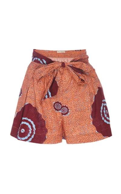 Shop Ulla Johnson Martin Belted Printed Cotton Shorts In Orange