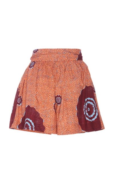 Shop Ulla Johnson Martin Belted Printed Cotton Shorts In Orange