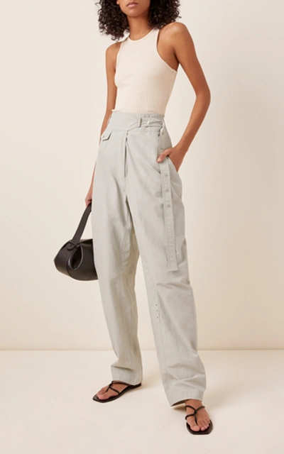 Shop Low Classic Belted Straight-leg Pants In Blue