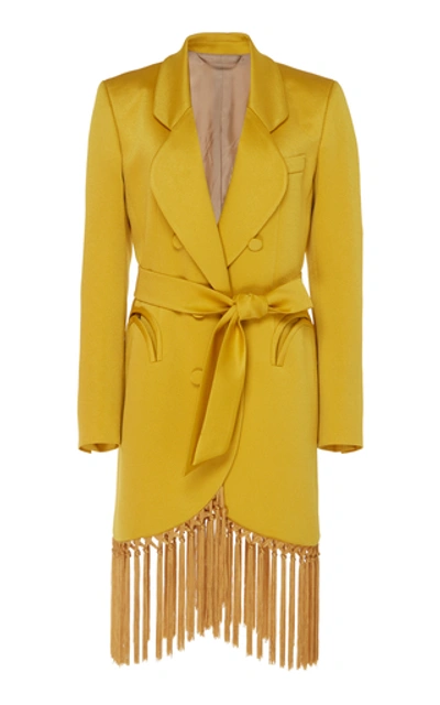 Shop Blazé Milano Novalis Fringed Blazer Dress In Yellow