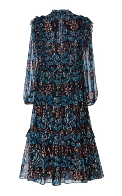 Shop Ulla Johnson Seraphina Printed Silk-blend Dress In Blue
