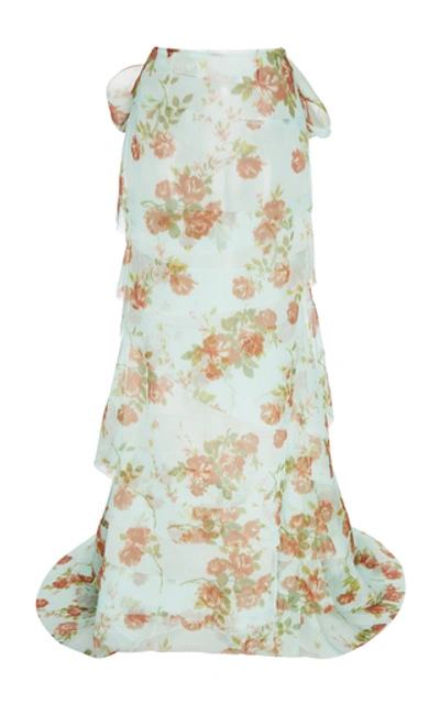 Shop Brock Collection Floral-print Tie-detailed Silk-chiffon Maxi Skirt