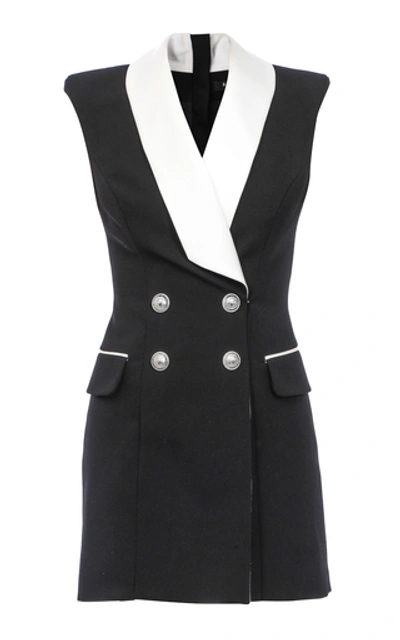 Shop Balmain Satin-trimmed Crepe Mini Blazer Dress In Black/white