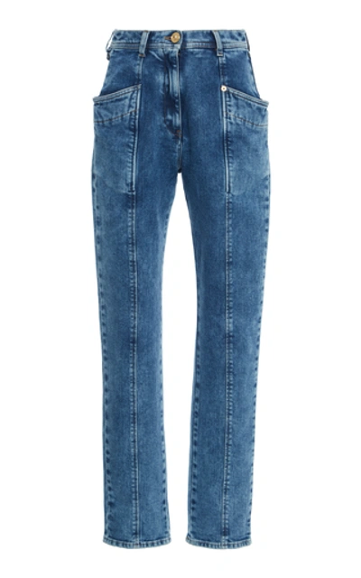 Shop Versace High-rise Straight-leg Jeans In Medium Wash