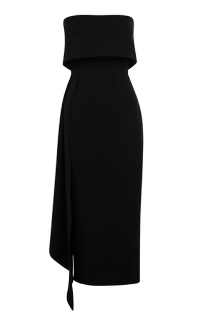Shop Alex Perry Alexander Kick-pleat Crepe Midi Dress In Black