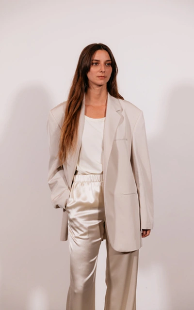 Shop Deveaux Camilla Oversized Crepe Blazer In White