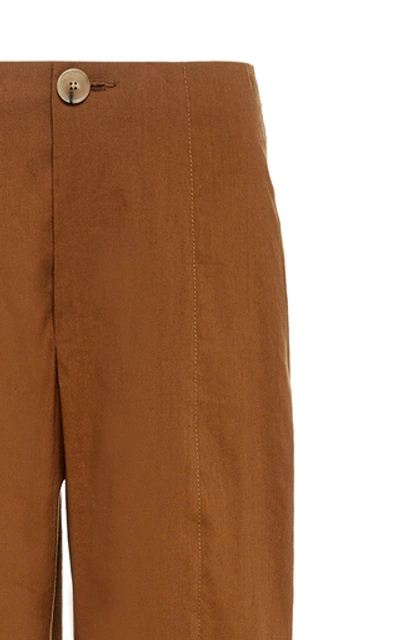 Shop Vince High-rise Linen-blend Straight-leg Pants In Brown