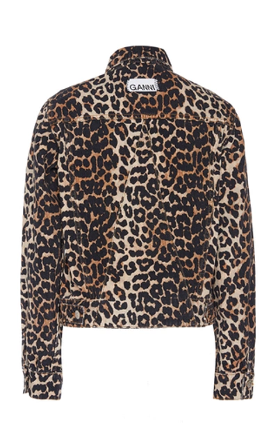 Shop Ganni Leopard-print Denim Jacket In Animal
