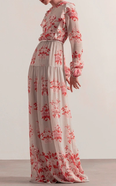 Shop Giambattista Valli Belted Floral-print Silk Maxi Dress