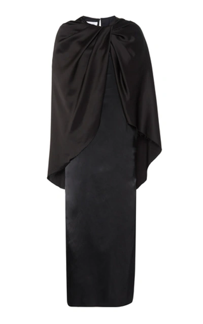 Shop Marina Moscone Draped Cape-effect Satin Dress In Black
