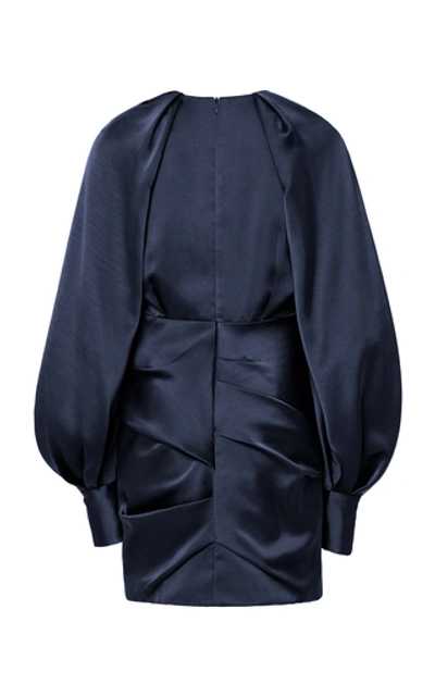 Shop Acler Paringa Blouson-sleeve Sateen Mini Dress In Navy