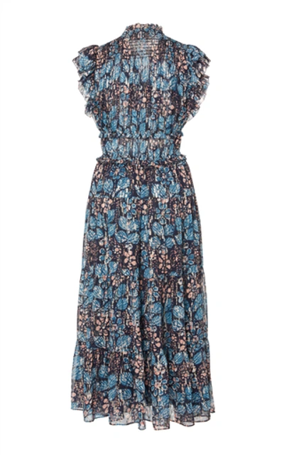 Shop Ulla Johnson Renata Printed Silk-blend Dress In Blue