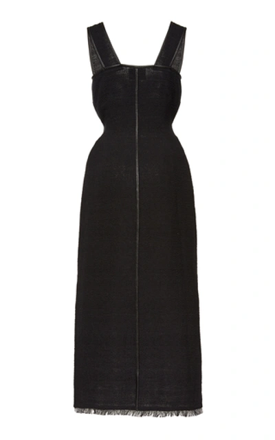 Shop Nanushka Rita Tie-detailed Frayed Cotton-blend Midi Dress In Black