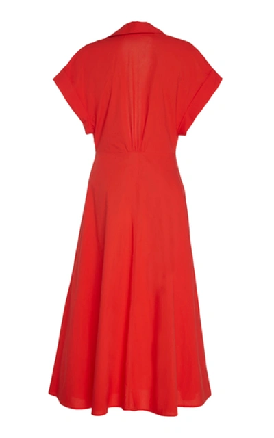 Shop Silvia Tcherassi Sampuesana Tie-detailed Cotton-poplin Midi Dress In Red