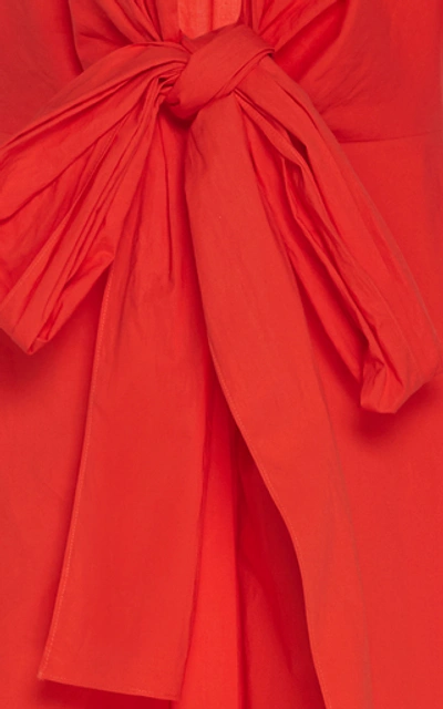Shop Silvia Tcherassi Sampuesana Tie-detailed Cotton-poplin Midi Dress In Red