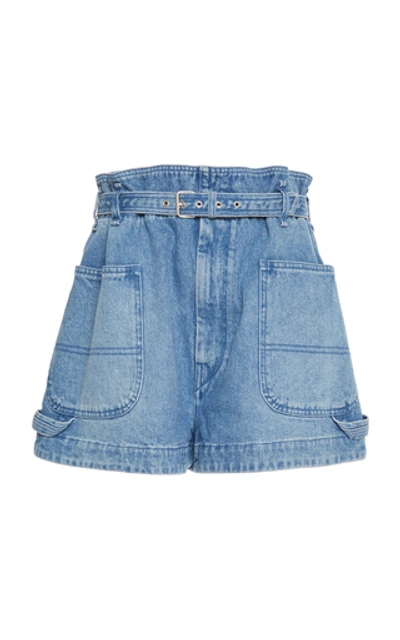 Shop Isabel Marant Belted Denim Shorts In Light Wash
