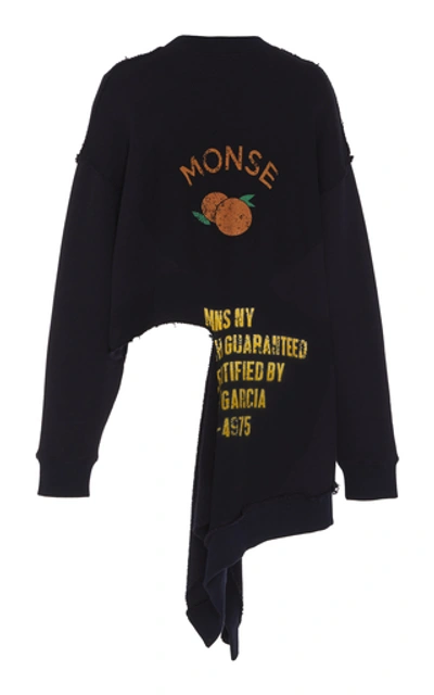 Shop Monse Printed Cotton-blend Distressed Sweatshirt In Navy