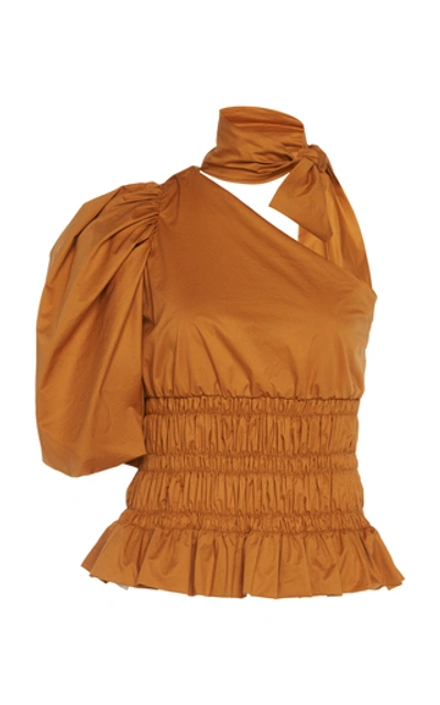 Shop Johanna Ortiz Ritmo Loco Single-sleeve Cotton-blend Top In Orange