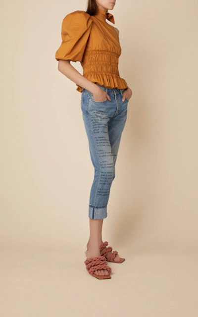 Shop Johanna Ortiz Ritmo Loco Single-sleeve Cotton-blend Top In Orange