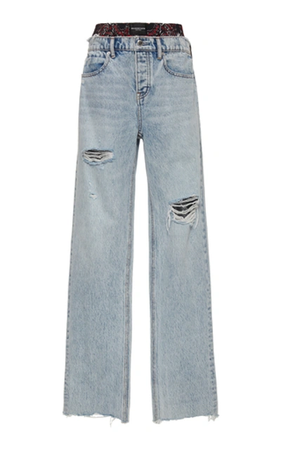 Shop Alexander Wang Rival Distressed Rigid Straight-leg Denim In Light Wash